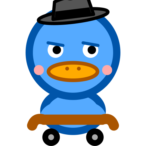 The platypus on its skateboard, fedora and all