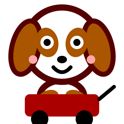 The puppy in its wagon