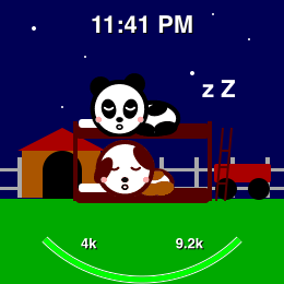 A sleepover: the panda on the top bunk, the puppy asleep below
