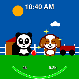 The panda visiting the puppy's yard, playing with the red ball