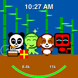 A birthday party in the panda's bamboo grove: three guests, cake and presents